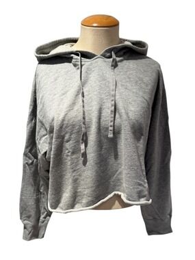 REIGNING CHAMP grey jersey crop raw edge hoodie sweatshirt - size s